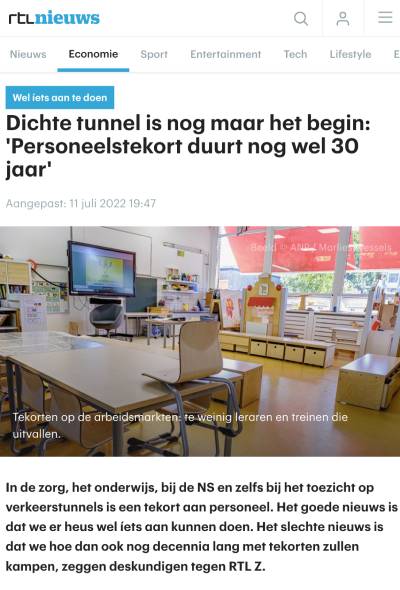Nieuwsbericht RTL Nieuws: Dichte tunnel is nog maar het begin; Personeelstekort duurt nog wel 30 jaar